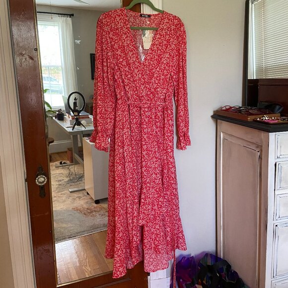 NEW Womens Dress 2025 V Neck Floral Ruffle Wedding Cocktail Boho Long Sleeve - Picture 8 of 13